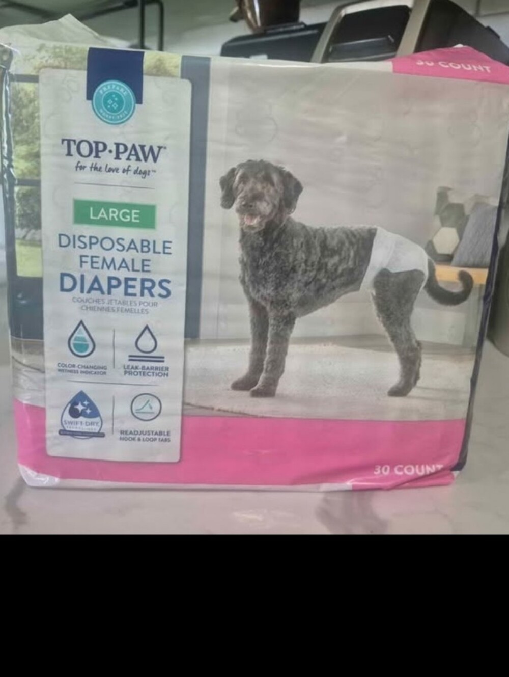 Never Opened ..Top Paw Large Disposable Female Dog Diapers 30 Count.